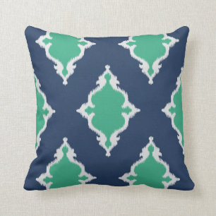Modernes schickes Marineblau und -GRÜN ikat pillow Kissen