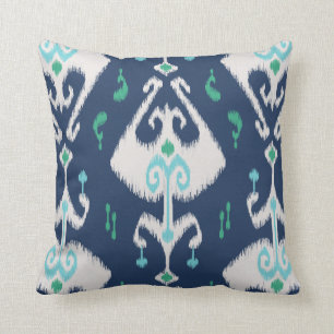 Modernes schickes Marineblau und -WEISS ikat Kissen
