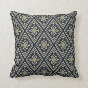 Modernes schickes Sandschwarzes geometrisches ikat Kissen