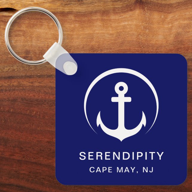Modernes Schiff Anchor Navy Blue Schlüsselanhänger (Vorderseite)
