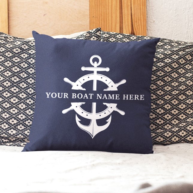 Modernes Schiff Name Schiff Räder Anker Nautical B Kissen (Get cozy with our custom trendy boat-themed pillow!)
