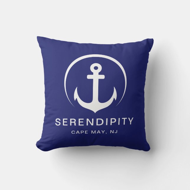 Modernes Schiff Nautical Anchor Navy Blue Kissen (Vorderseite)