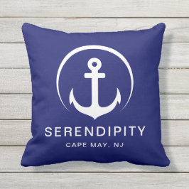 Modernes Schiff Nautical Anchor Navy Blue Kissen