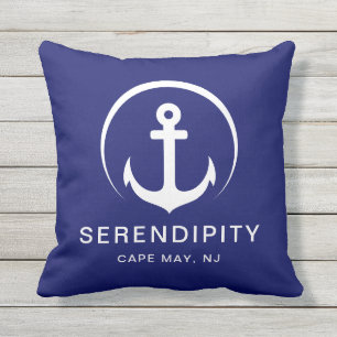 Modernes Schiff Nautical Anchor Navy Blue Kissen