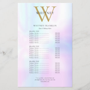 Modernes schillerndes Monogramm Salon-Service-Menü Flyer