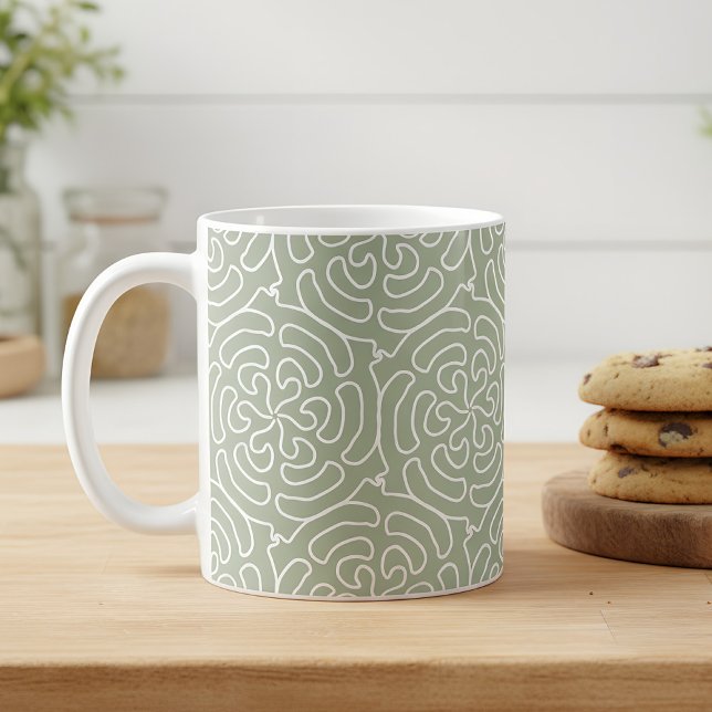 Modernes, schlängelgrünes Muster Kaffeetasse (sage green pattern mug)
