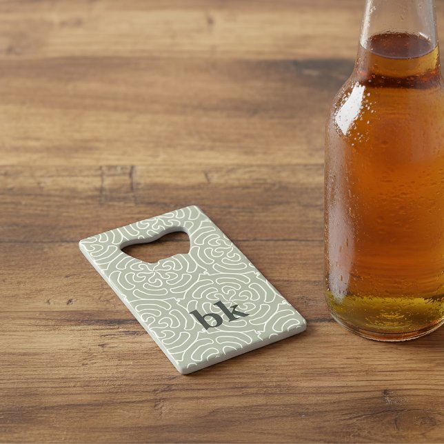 Modernes, schlängelgrünes Muster mit Monogramm Geldbeutel Flaschenöffner (bottle opener with monogram)