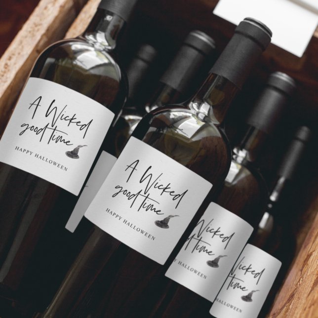 Modernes, schlechtes Zeitangebot | Frohe Halloween Weinetikett (Von Creator hochgeladen)