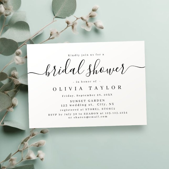 Modernes, schlichtes Brautparty Einladung (Modern simple elegant script bridal shower invitation)