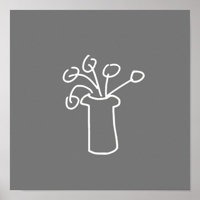 Modernes, schlichtes Design der Blume in Weiß Poster (Vorne)