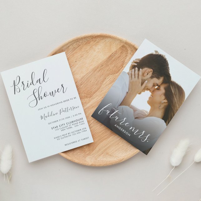 Modernes Schlichtes Dunkelgrau-Foto-Brautparty Einladung (Von Creator hochgeladen)