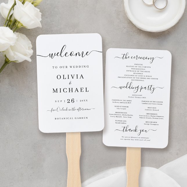 Modernes, schlichtes, elegantes Hochzeitsprogramm Fächer (Modern simple elegant script wedding program hand fan)