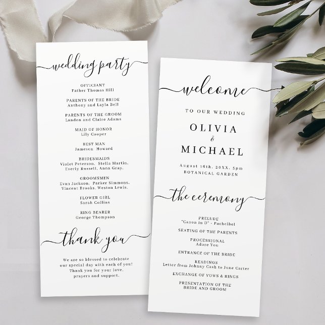 Modernes, schlichtes, elegantes Hochzeitsprogramm Programm (Modern simple elegant script wedding program)