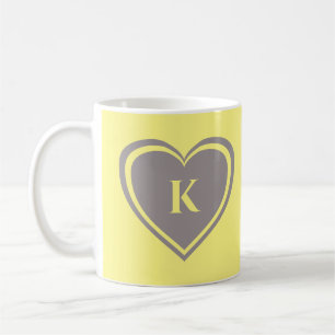 Modernes, schlichtes, gelbgraues Herzmonogramm Kaffeetasse