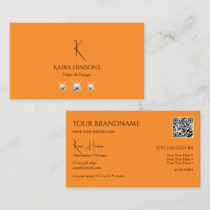 Modernes Schlichtes Orange mit Monogram QR Code &  Visitenkarte