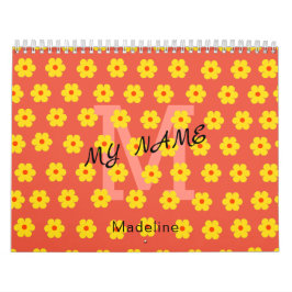 Modernes, schlichtes, orangefarbenes Blume Monogra Kalender