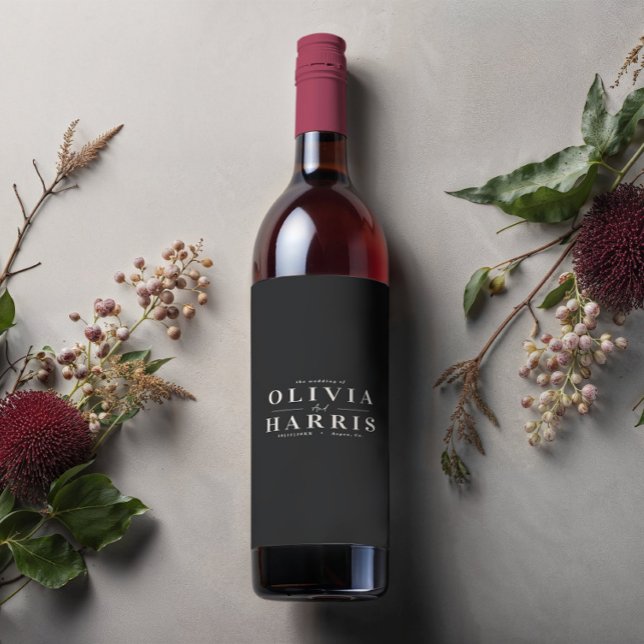 Modernes, schlichtes Schwarz-Weiß-Gastgeschenk Weinetikett (Von Creator hochgeladen)