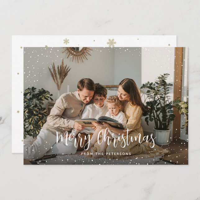 Modernes Schnee Foto Frohe Weihnachten (Vorne/Hinten)