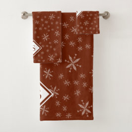 Modernes Schneeflockenmuster auf Mit Monogramm Rot Badhandtuch Set
