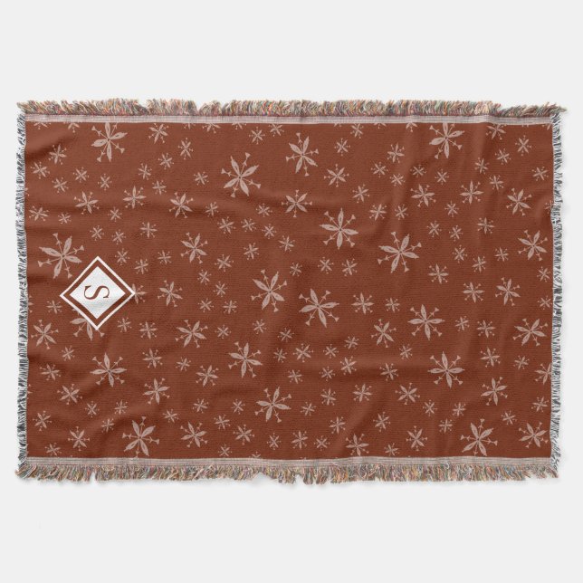Modernes Schneeflockenmuster auf Mit Monogramm Rot Decke (Vorderseite)