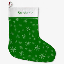 Modernes Schneeflockenmuster Mit Monogramm Grün Großer Weihnachtsstrumpf