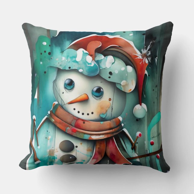 Modernes Schneekissen in Aquarellfarbe Kissen (Vorderseite)