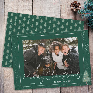 Modernes Schneewald Weihnachtsfamilie Foto Feiertagskarte