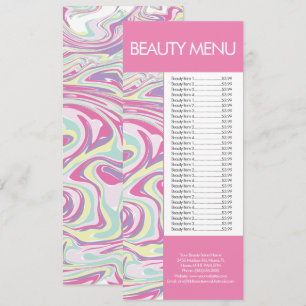 Modernes Schönheitspflegemenü mit flüssigem Muster Menükarte