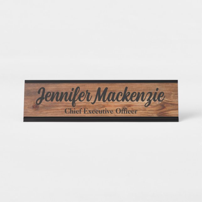 Modernes Schreibtisch Name Plate Holz Grain Rustik Schreibtischnamensplakette (Vorderseite )
