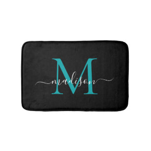 Modernes Schwarz-Aquamarin-Grün-Monogramm-Skript-E Badematte