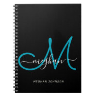 Modernes Schwarz Aquamarines Script Mit Monogramm-