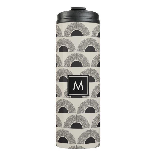 Modernes Schwarz/Beige Sunset Abstrakt Art Monogra Thermosbecher (Vorderseite)