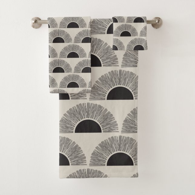 Modernes Schwarz & Beige Sunset Abstrakt Art Muste Badhandtuch Set (Insitu)