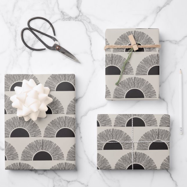 Modernes Schwarz & Beige Sunset Abstrakt Art Muste Geschenkpapier Set (Vorderseite)