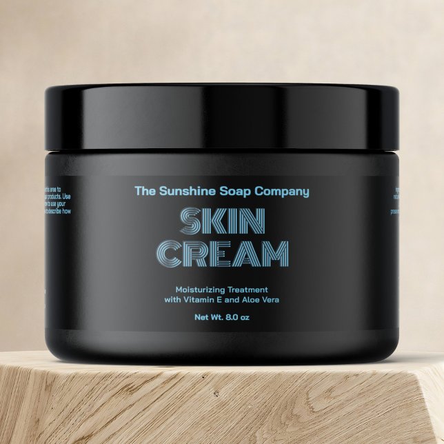 Modernes, schwarz-blau-graues Texcosmetics-Marke Wasserflaschenetikett (Von Creator hochgeladen)