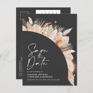 Modernes, schwarz-botanisches, elegantes Pampasgra Ankündigungspostkarte