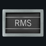 Modernes Schwarz-Bürstenmetall-Look Streifen Monog Rechteckige Gürtelschnalle<br><div class="desc">Drei große,  weiße Buchstaben bilden den Darstellungstext,  den Sie durch das entsprechende Monogramm ersetzen können. Die Initialen sind auf schwarzem Hintergrund. Das gebürstete Metall,  das die Streifen bildet,  ist ein künstlerisches Rendering.</div>