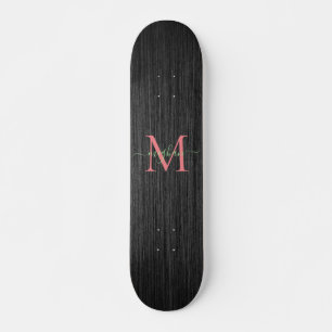 Modernes Schwarz-Bürstenmetall-Rose-Monogramm Skateboard