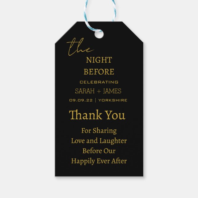 Modernes Schwarz die Nacht vor der Hochzeit Vielen Geschenkanhänger (Vorderseite)