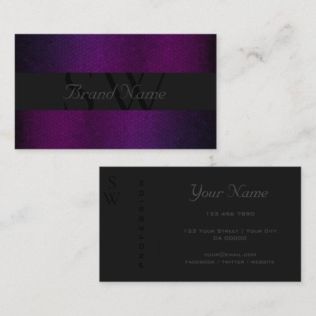 Modernes Schwarz Dunkelgrau Lila Farben Cool Monog Visitenkarte (Vorne/Hinten)