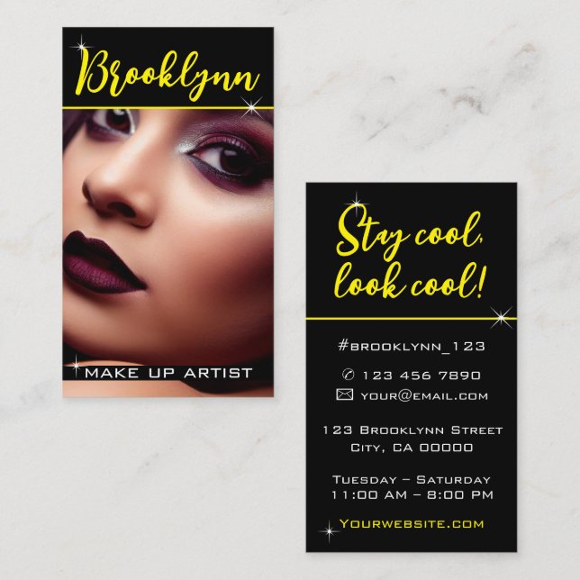 Modernes Schwarz-Gelb-Slogan mit Foto Image Luxury Visitenkarte (Vorne/Hinten)