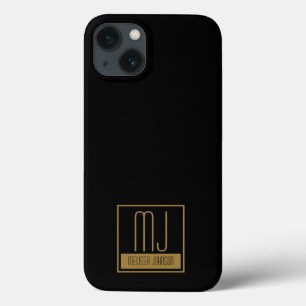 Modernes Schwarz-Gold-Anfangsmonogramm Case-Mate iPhone Hülle