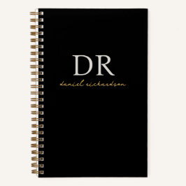 Modernes Schwarz-Gold-Anfangsskriptmonogramm Notizbuch