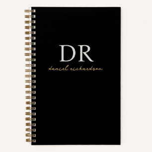 Modernes Schwarz-Gold-Anfangsskriptmonogramm Notizbuch