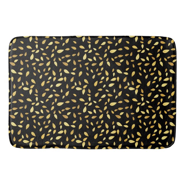 Modernes Schwarz-Gold-Blätter Illustriertes Muster Badematte (Vorderseite)