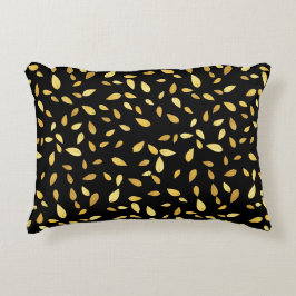 Modernes Schwarz-Gold-Blätter Illustriertes Muster Dekokissen