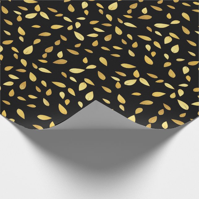Modernes Schwarz-Gold-Blätter Illustriertes Muster Geschenkpapier (Ecke)