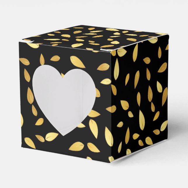 Modernes Schwarz-Gold-Blätter Illustriertes Muster Geschenkschachtel (Vorderseite)