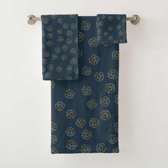 Modernes Schwarz-Gold-Blumenmuster Trendbadehandtu Badhandtuch Set (Insitu)