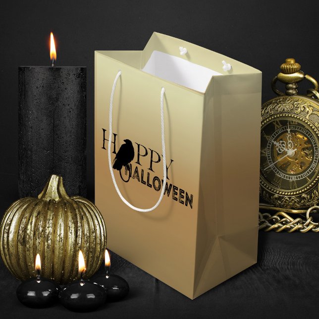 Modernes Schwarz-Gold-Chic-Adult Halloween Mittlere Geschenktüte (black and gold halloween treats gift bag)